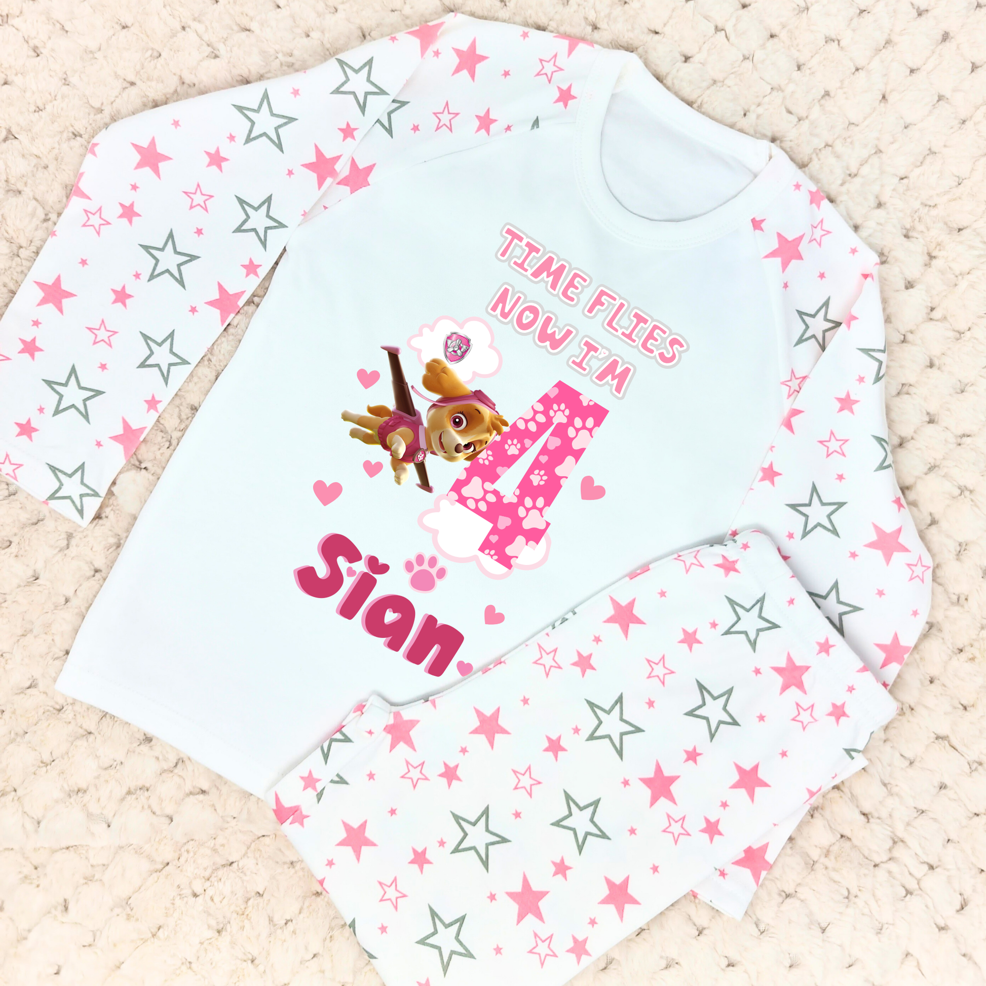 Girls Pink Paw Patrol birthday Pyjamas wih Personalisation, paw patrol birthday pyjamas, paw patrol with name, when i wake up paw patrol, personalised pajamas, kids paw patrol outfit