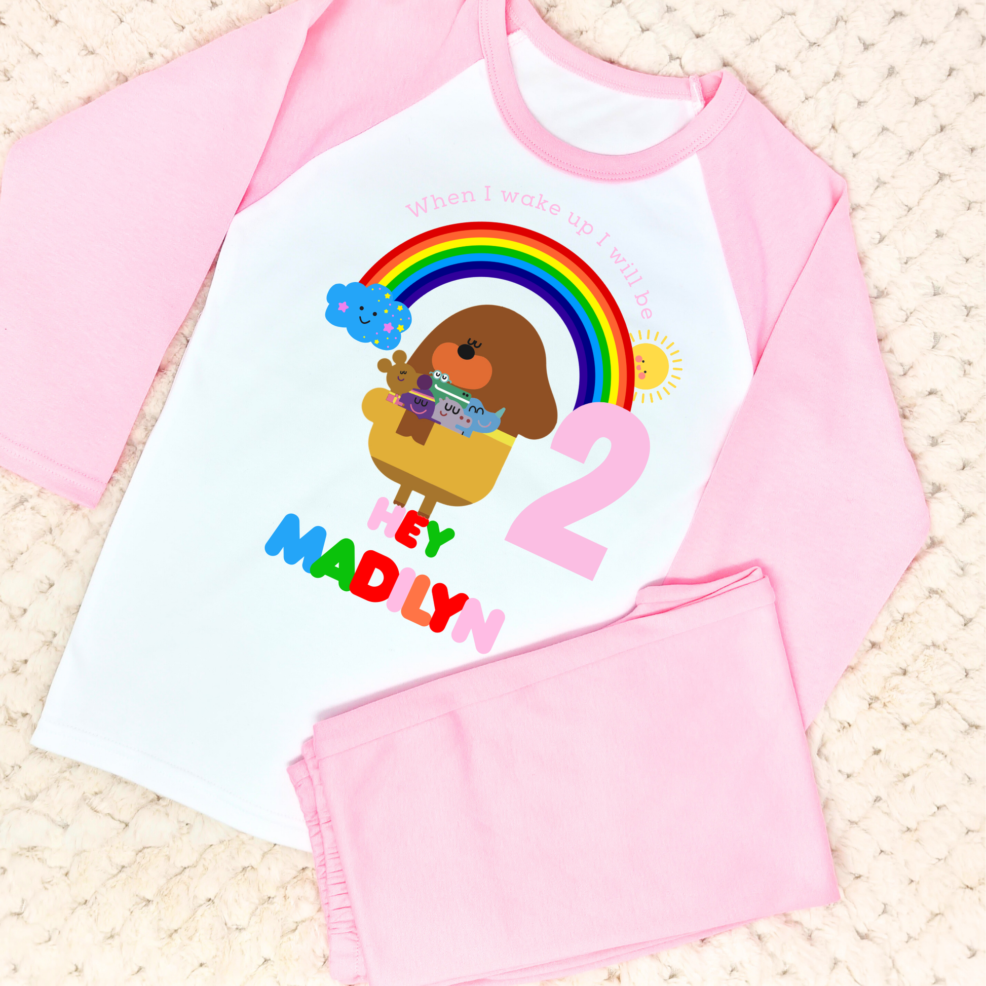 Hey Duggee Birthday Pyjamas, Hey Duggee Personalised birthday Pyjamas for Girls, When i wake up Hey Duggee, hey duggee name number, hey duggee gift