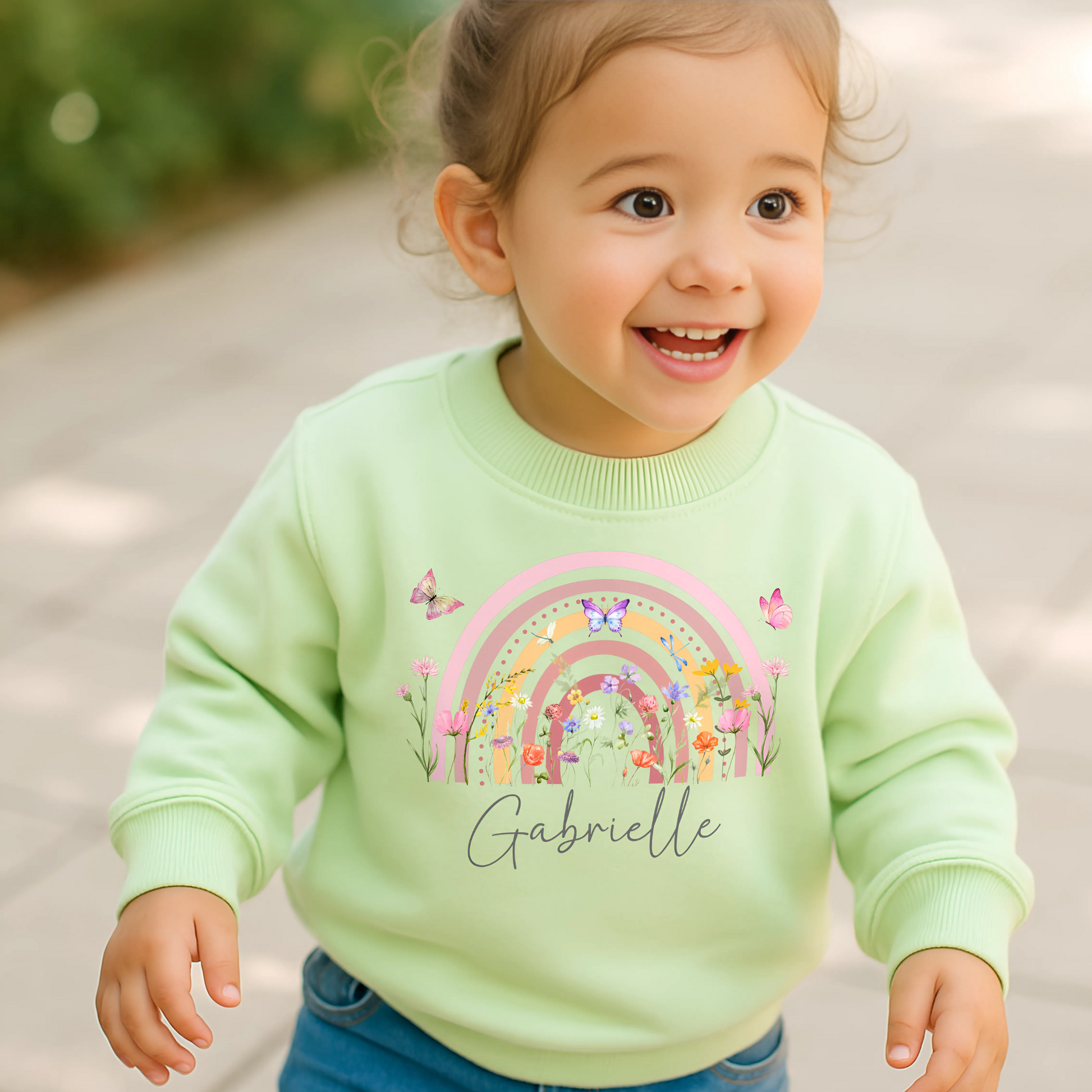 girls personalised sweatshirt, custom name jumper, wildflower clothing for girls, wild flowers, boho jumper, boho rainbow sweatshirt, gift for flower girls