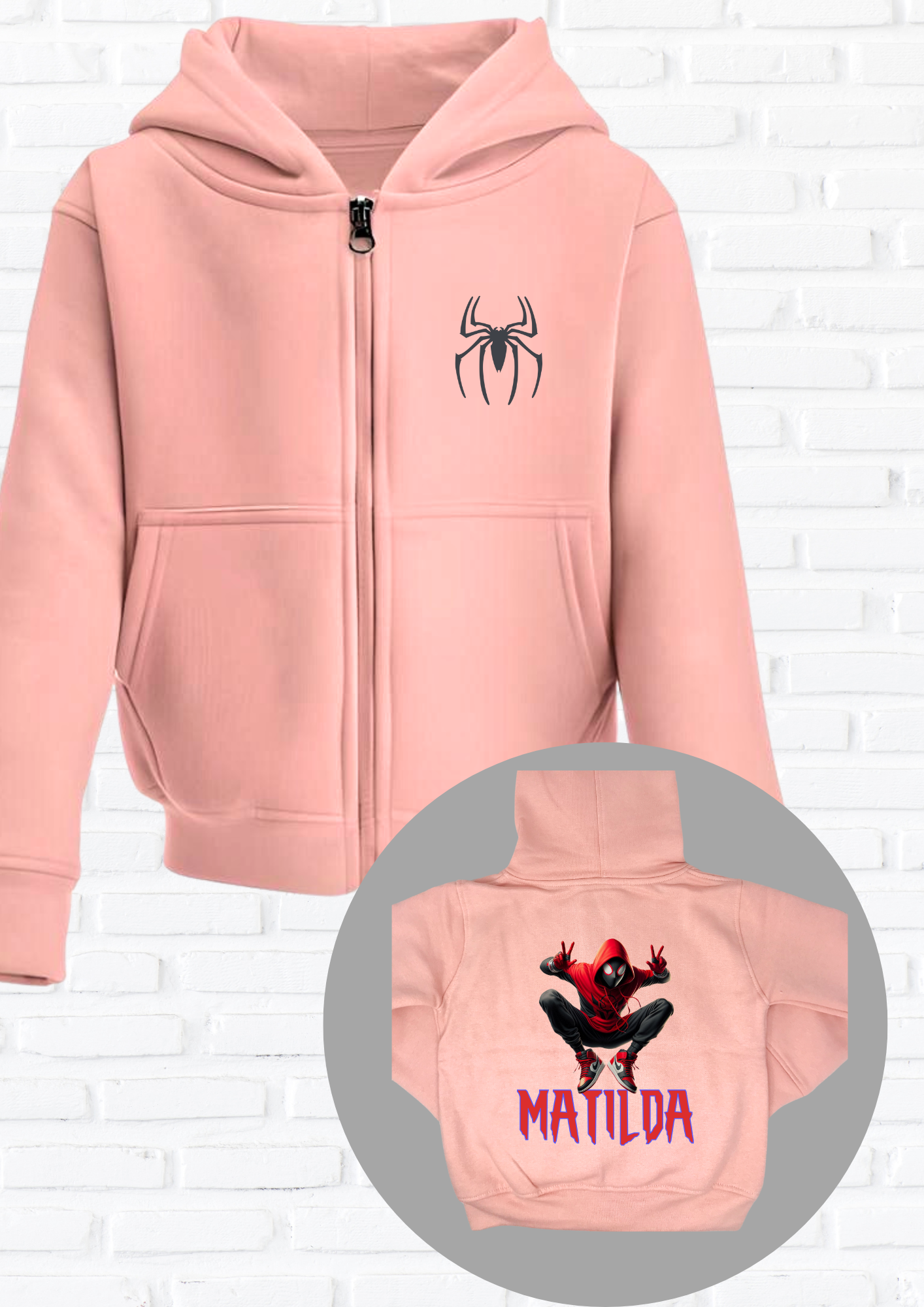 Get the personalized Miles Morales hoodie for girls—perfect for Spider-Man fans! Vibrant design with your child's name. Great gift for warmth and style.
