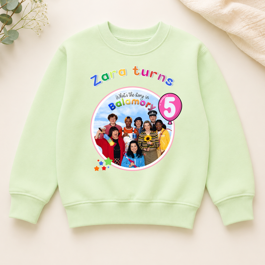 Girls Personalised Balamory Birthday Sweatshirt with custom name and age - aishabaileydesigns