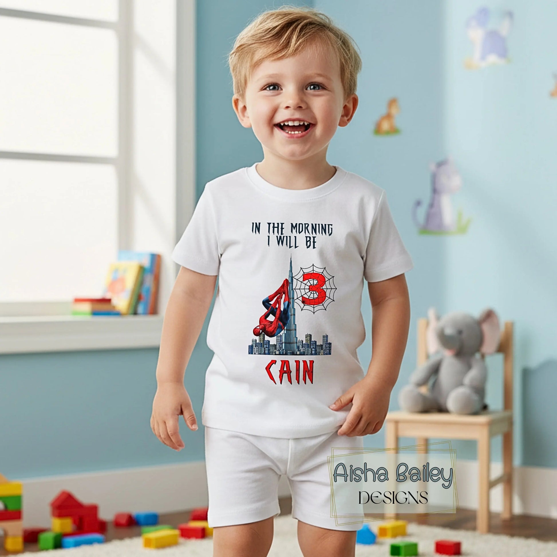 SpiderMan Short Birthday Pyjamas with Custom name and age personalised