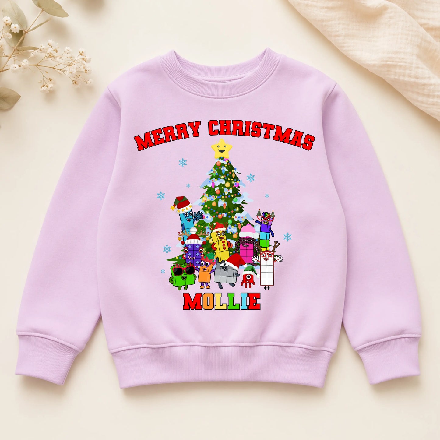 Children's Personalised Numberblocks Christmas Jumper: Xmas Sweatshirt AishaBaileyDesigns