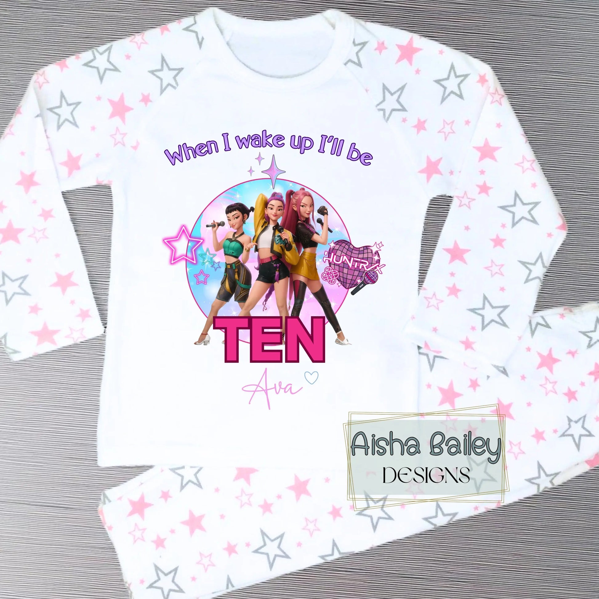 Personalised Kpop Demon Hunters Birthday Pyjamas for Girls AishaBaileyDesigns
