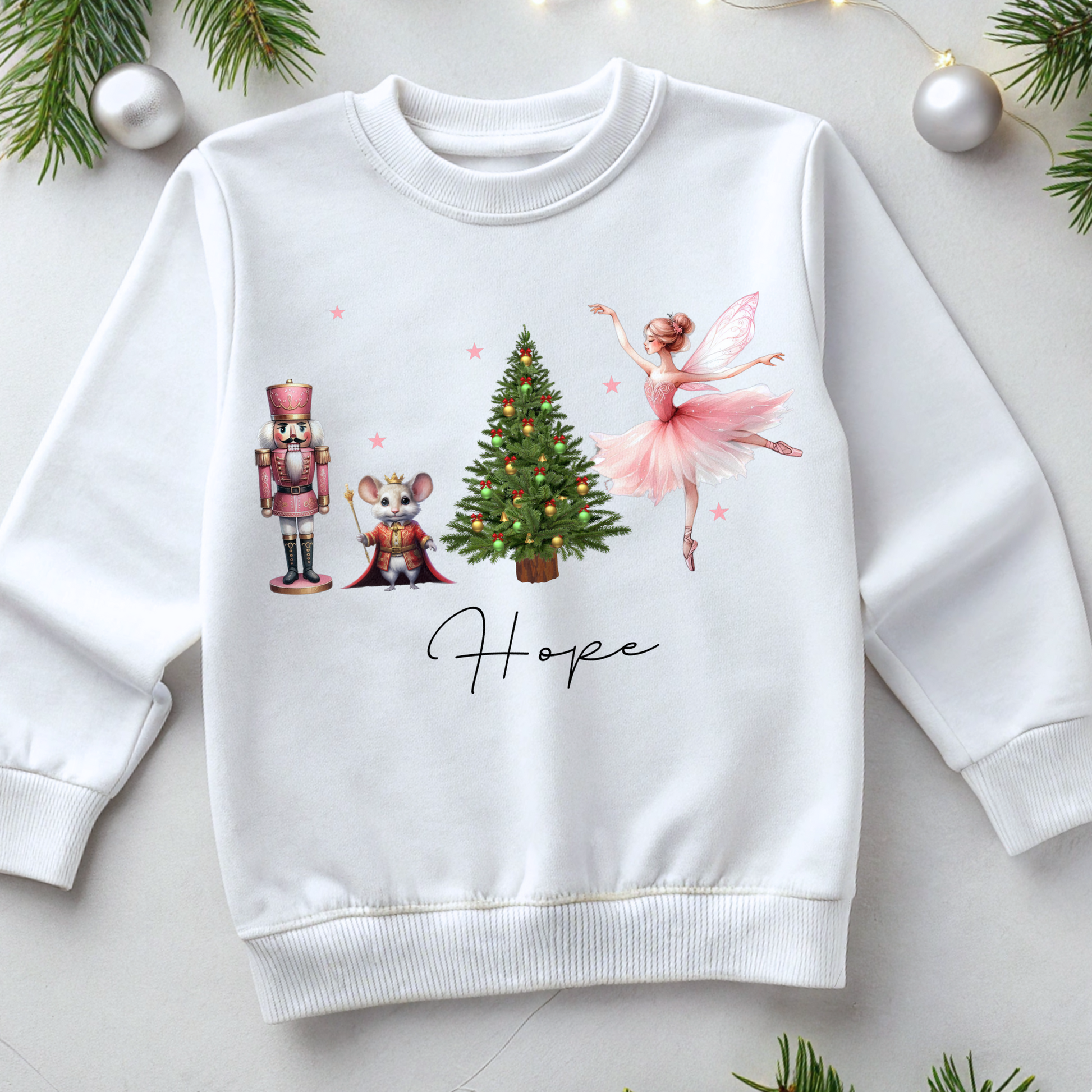 Personalised Christmas Sweatshirt for girls with Nutcracker ballerina festive design, Christmas jumper day, Custom christmas jumper for girls