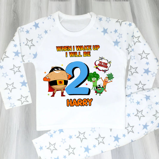 Boys Personalised Supertato Birthday Pyjamas - When I Wake Up PJs AishaBaileyDesigns