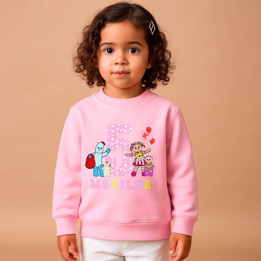 In the night garden birthday sweatshirt, custom name sweatshirt, personalised birthday jumper