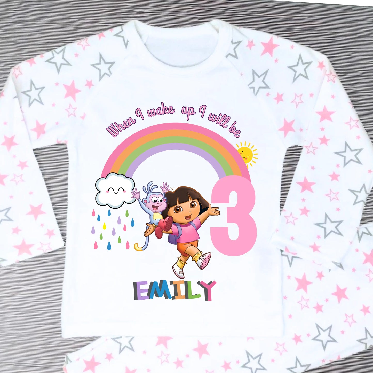 Girls Personalised Dora Birthday Pyjamas, When I Wake up Dora the Explorer AishaBaileyDesigns