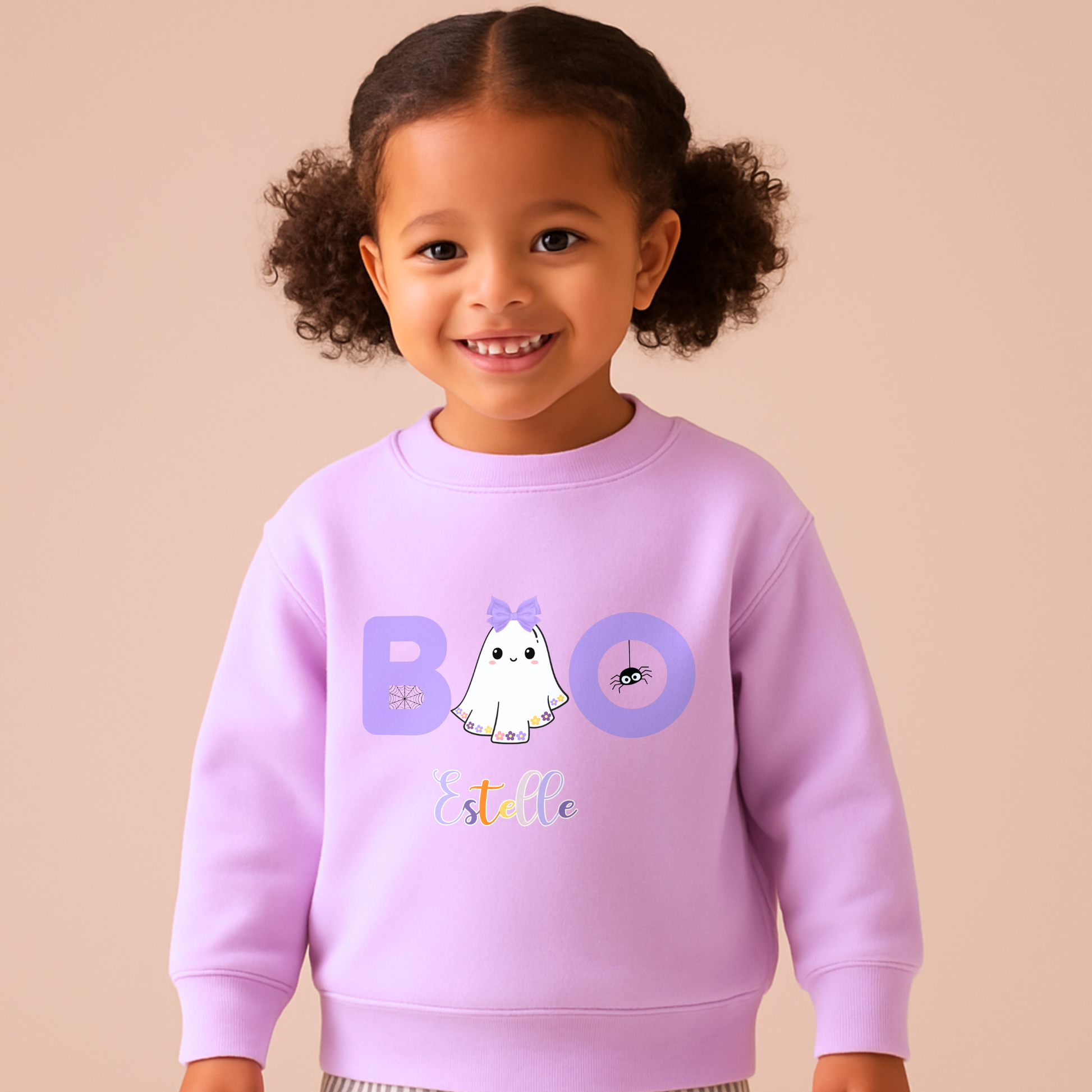 Personalised Halloween sweatshirt for girls - Personalised Halloween sweatshirt for girls with cute ghost “Boo” design in lilac