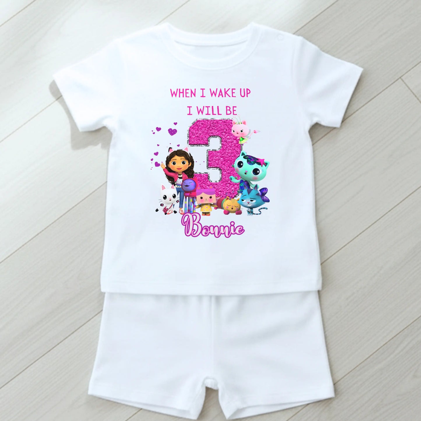 Personalised Gabby's Dollhouse Short Birthday Pyjamas: Girls Short Birthday PJs AishaBaileyDesigns