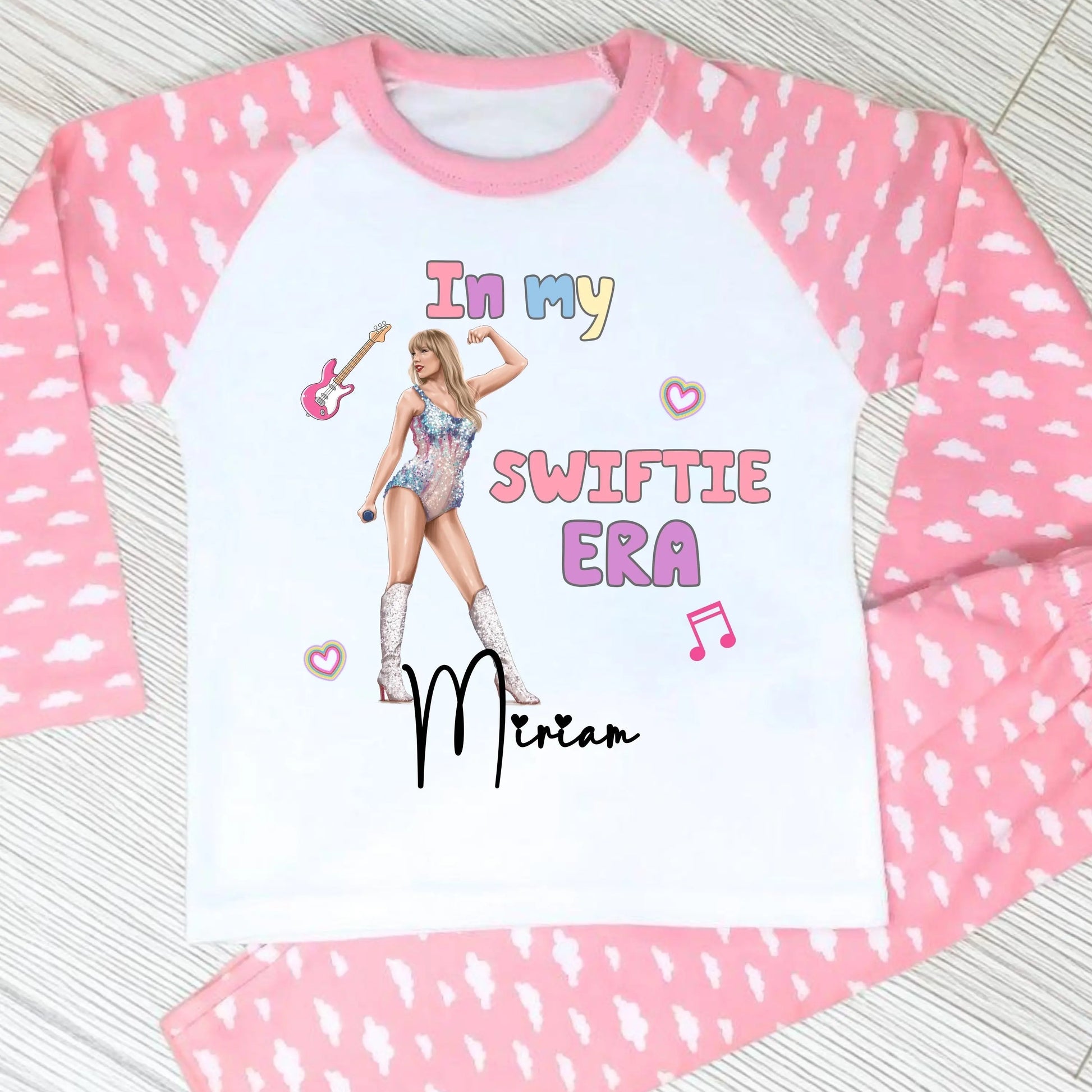 Personalised Taylor Swiftie pyjamas with her custom name. Perfect for everyday wear for Taylor Swift fans