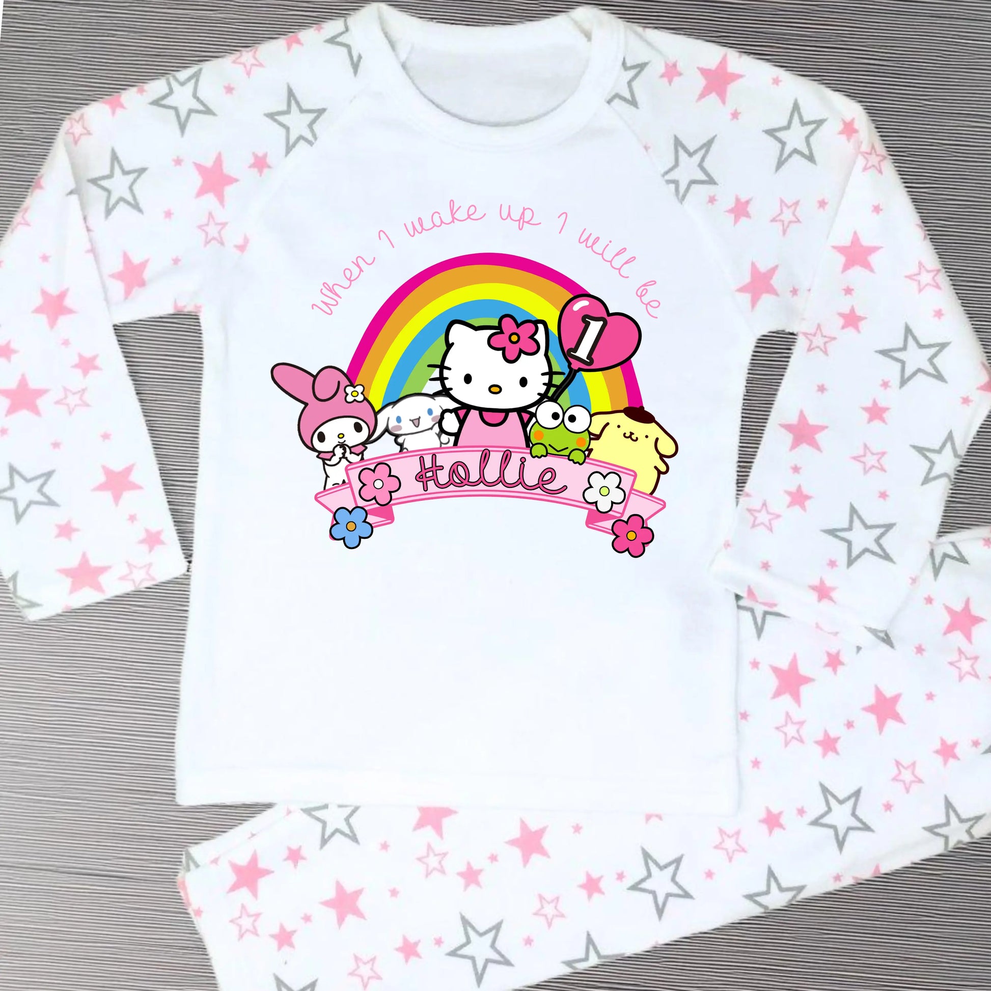 Personalised Hello Kitty Birthday Pyjamas for Girls – Custom Name & Age Kids PJs AishaBaileyDesigns