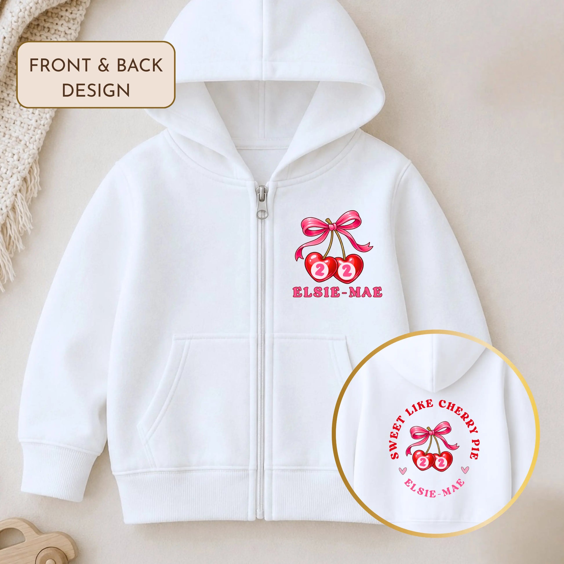 Personalised Girls Birthday Hoodie – Sweet Like Cherry Pie Zip Up Hoodie AishaBaileyDesigns