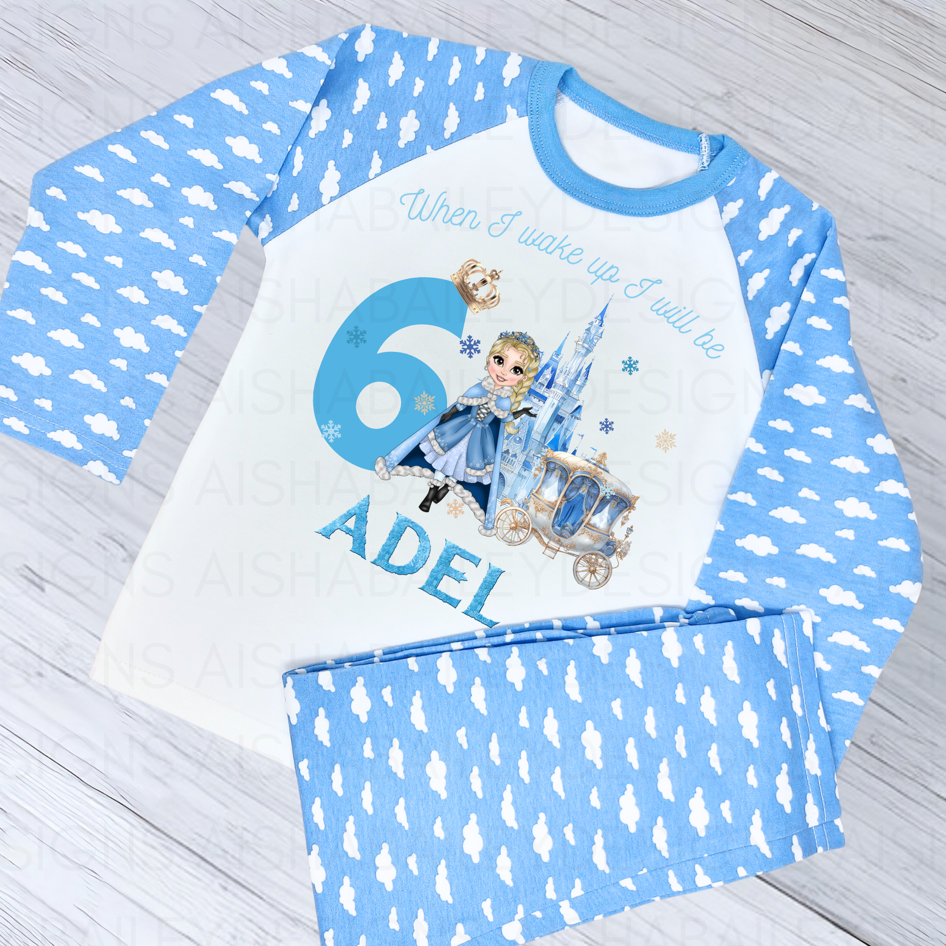Princess birthday pyjamas, girls when i wake up I will be, personalised pjs, girls birthday pyjamas, girls princess pajamas