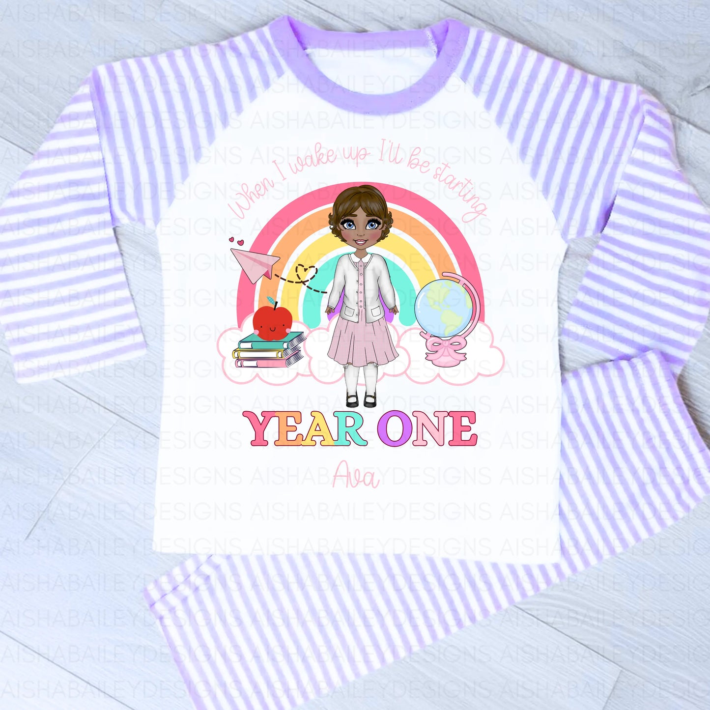 Personalised Back to School Pyjamas for Girls | Custom School Girl PJs AishaBaileyDesigns
