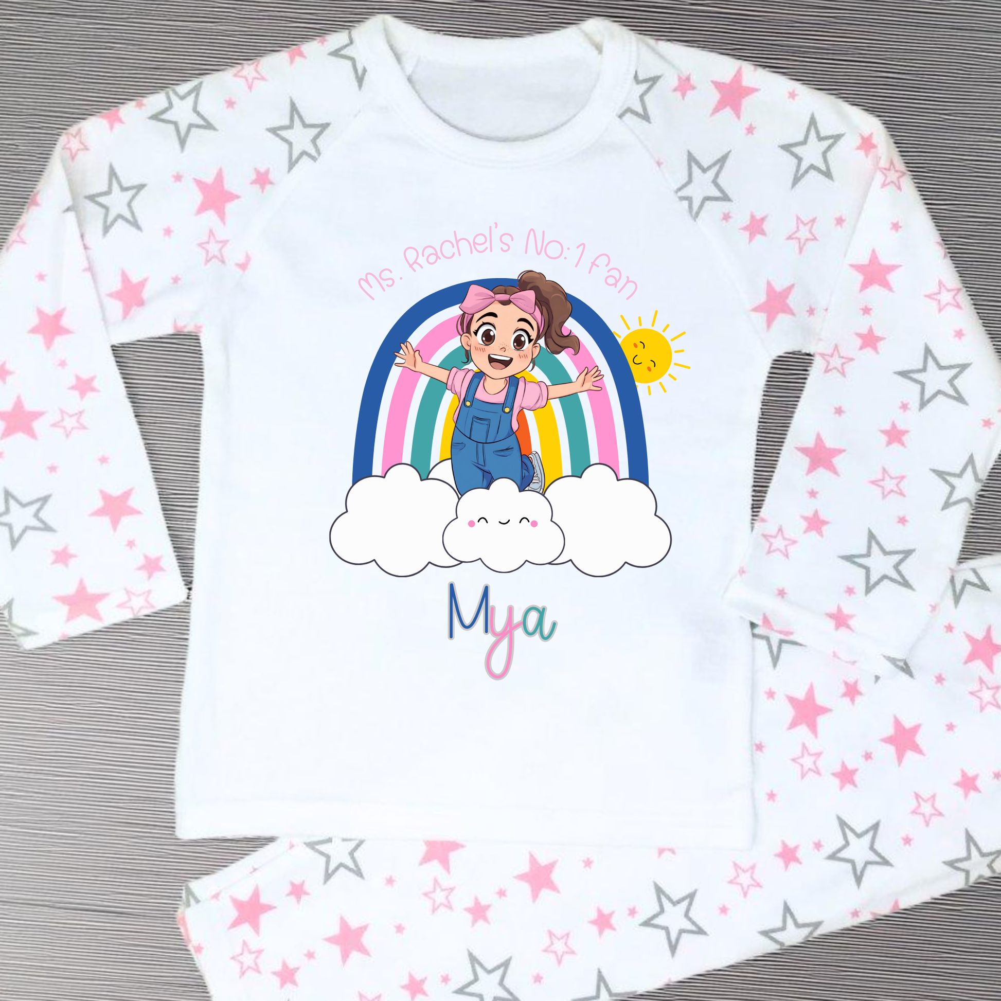 Personalised ms Rachel Pyjamas, girls nightwear with name, custom name pajamas