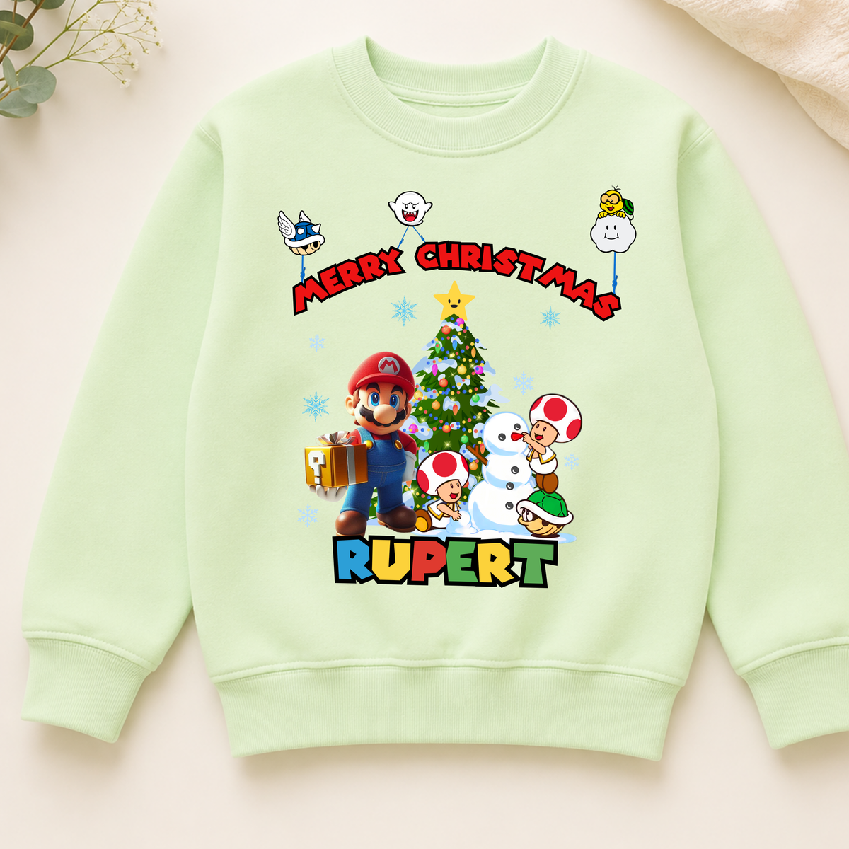 Personalised Mario Christmas Jumper: Kids Xmas Sweatshirt