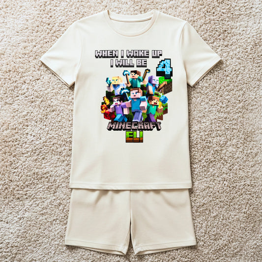 Personalised Minecraft Birthday Pyjama Shorts Set for Boys – Gamer Short PJs AishaBaileyDesigns