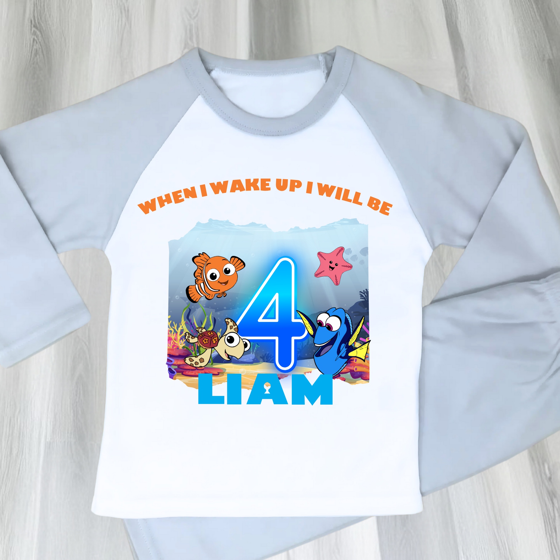 Finding Nemo birthday pyjamas personalised with under the sea theme for boys