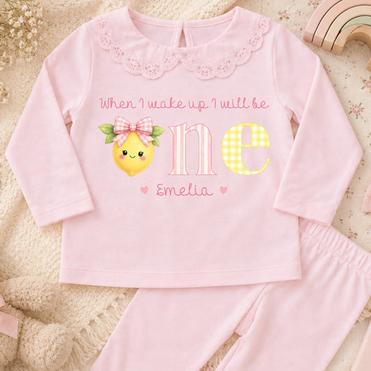 Personalised Pink Lemon 1st Birthday Pyjamas for Baby Girls AishaBaileyDesigns