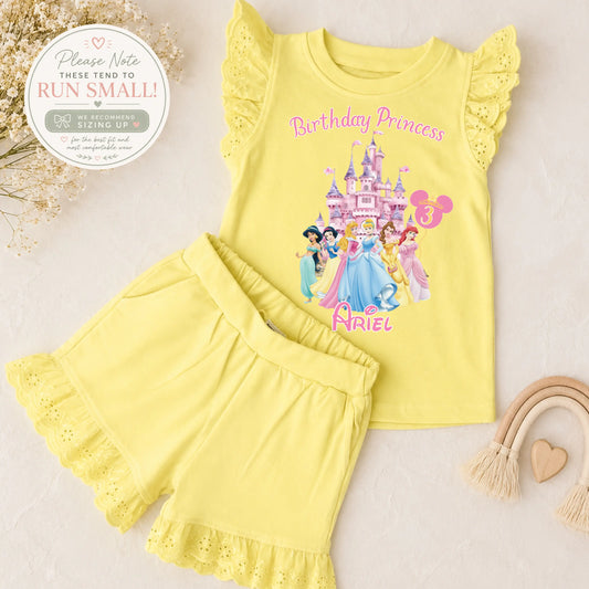 Personalised Princess Birthday Outfit for Girls – Frilly Top and Shorts Set AishaBaileyDesigns