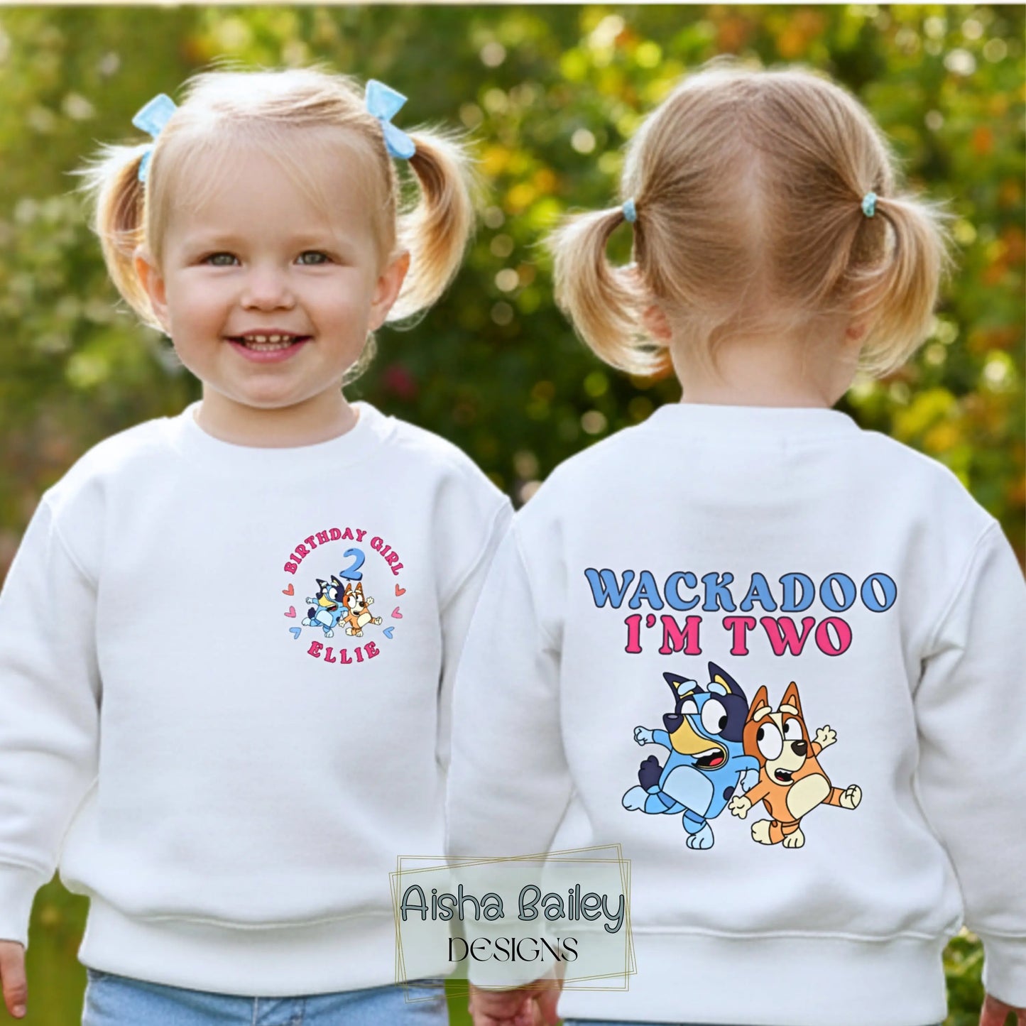Personalised girls birthday t-shirt with Wackadoo I’m custom age design, name and age front print and large back print white tee, Wackadoo custom age