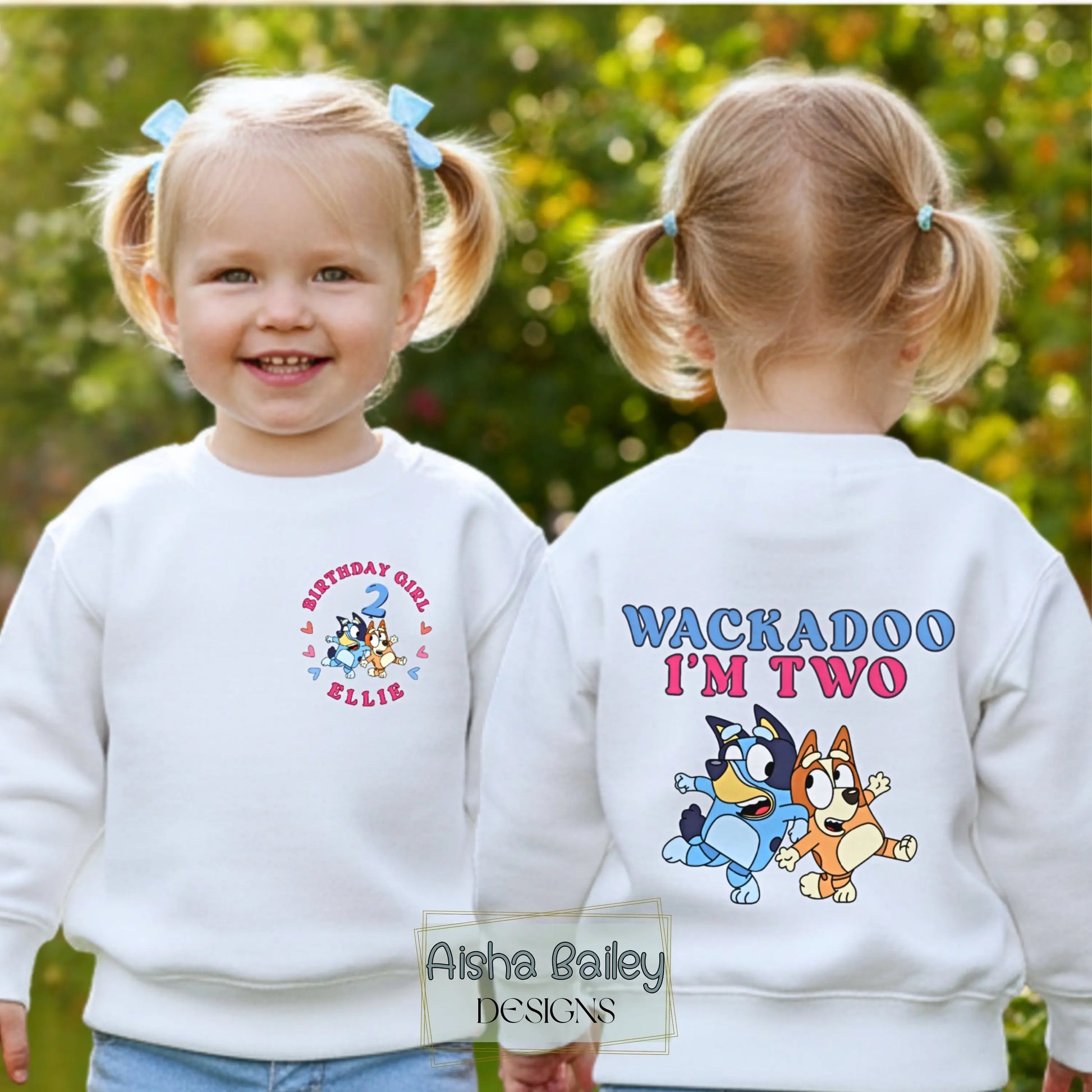 Personalised girls birthday t-shirt with Wackadoo I’m custom age design, name and age front print and large back print white tee, Wackadoo custom age