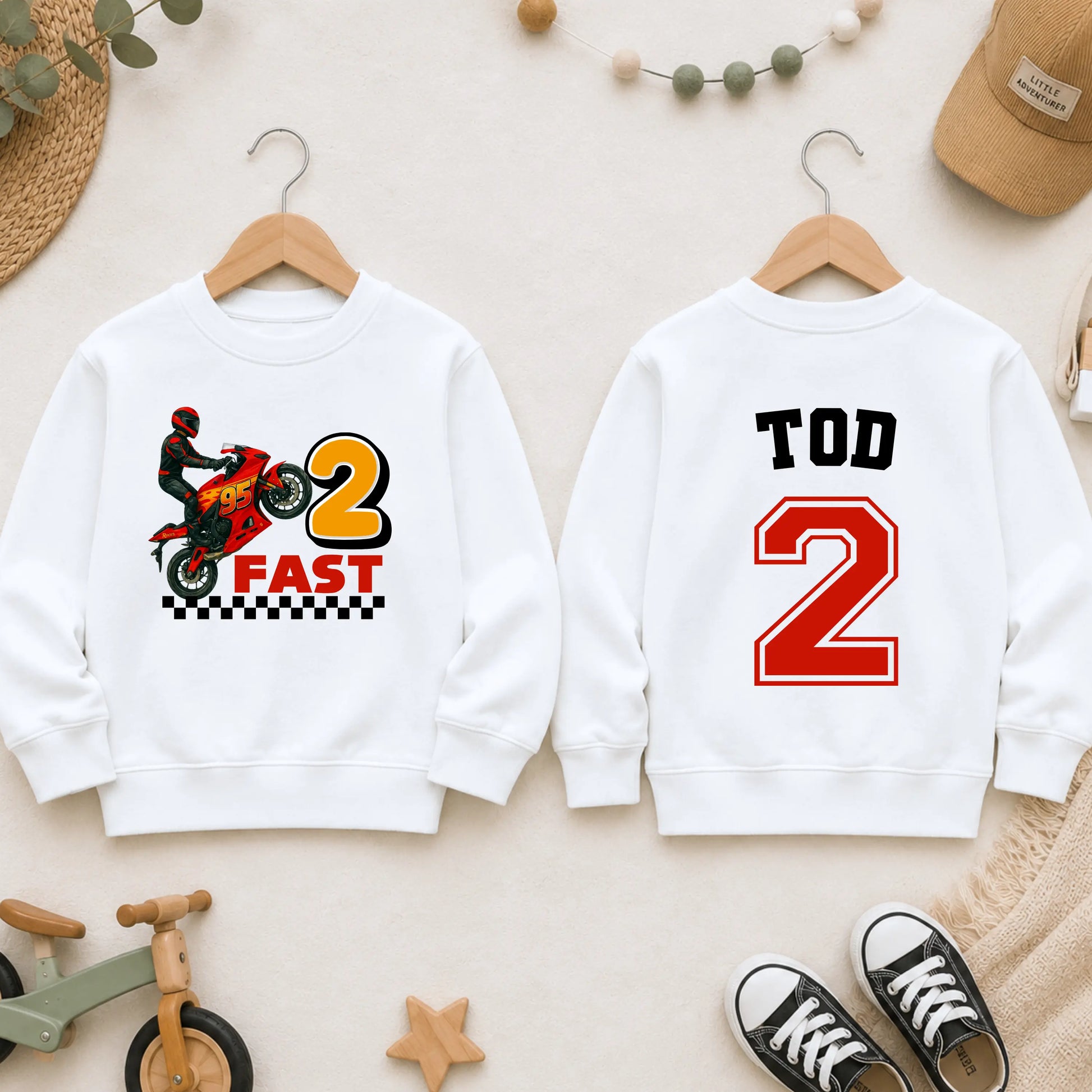 Motorbike Birthday Sweatshirt – Personalised Lightning McQueen Inspired Boys Jumper AishaBaileyDesigns