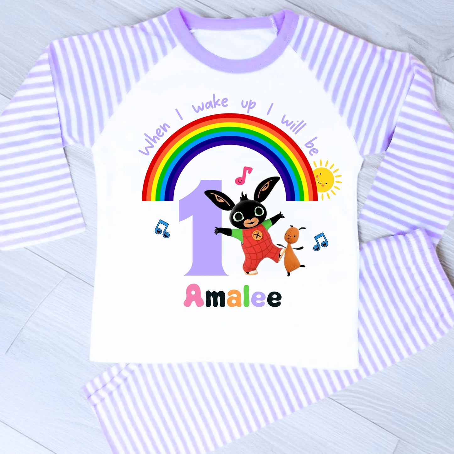 Personalised Bing bunny birthday pyjamas, when i wake up bing, Bing bunny with name, girls bing birthday gift