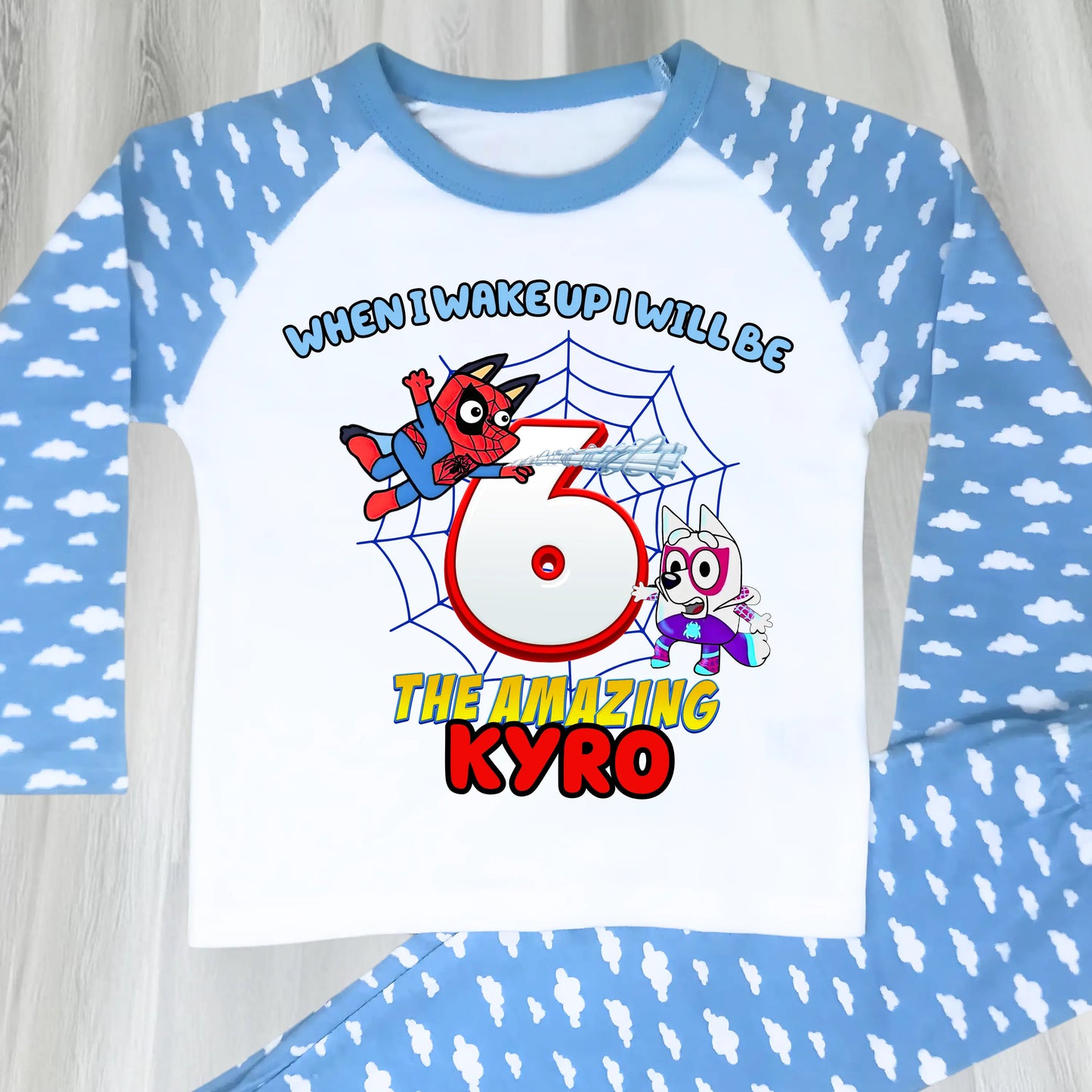 Personalised Spidey Bluey Birthday Pyjamas for Boys  - any name and age AishaBaileyDesigns