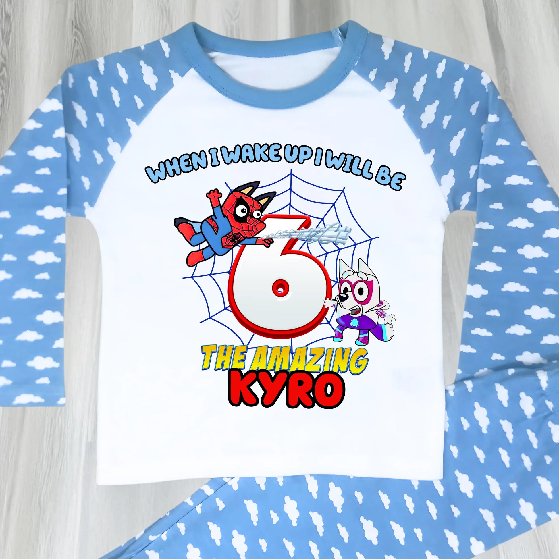 Personalised Spidey Bluey Birthday Pyjamas for Boys  - any name and age AishaBaileyDesigns