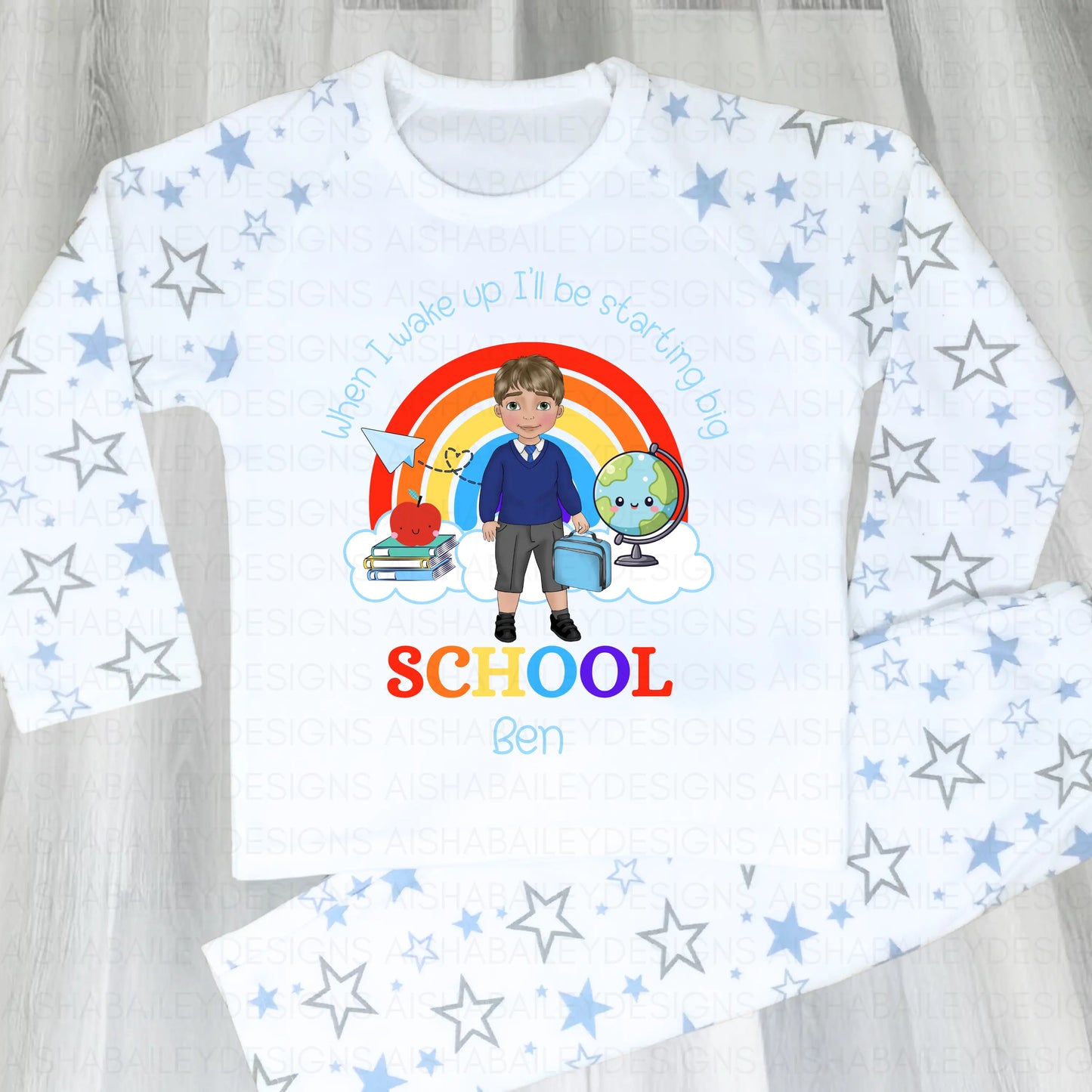 Personalised Starting School, Nursery, Reception Pyjamas | Boys School Uniform Boy PJs