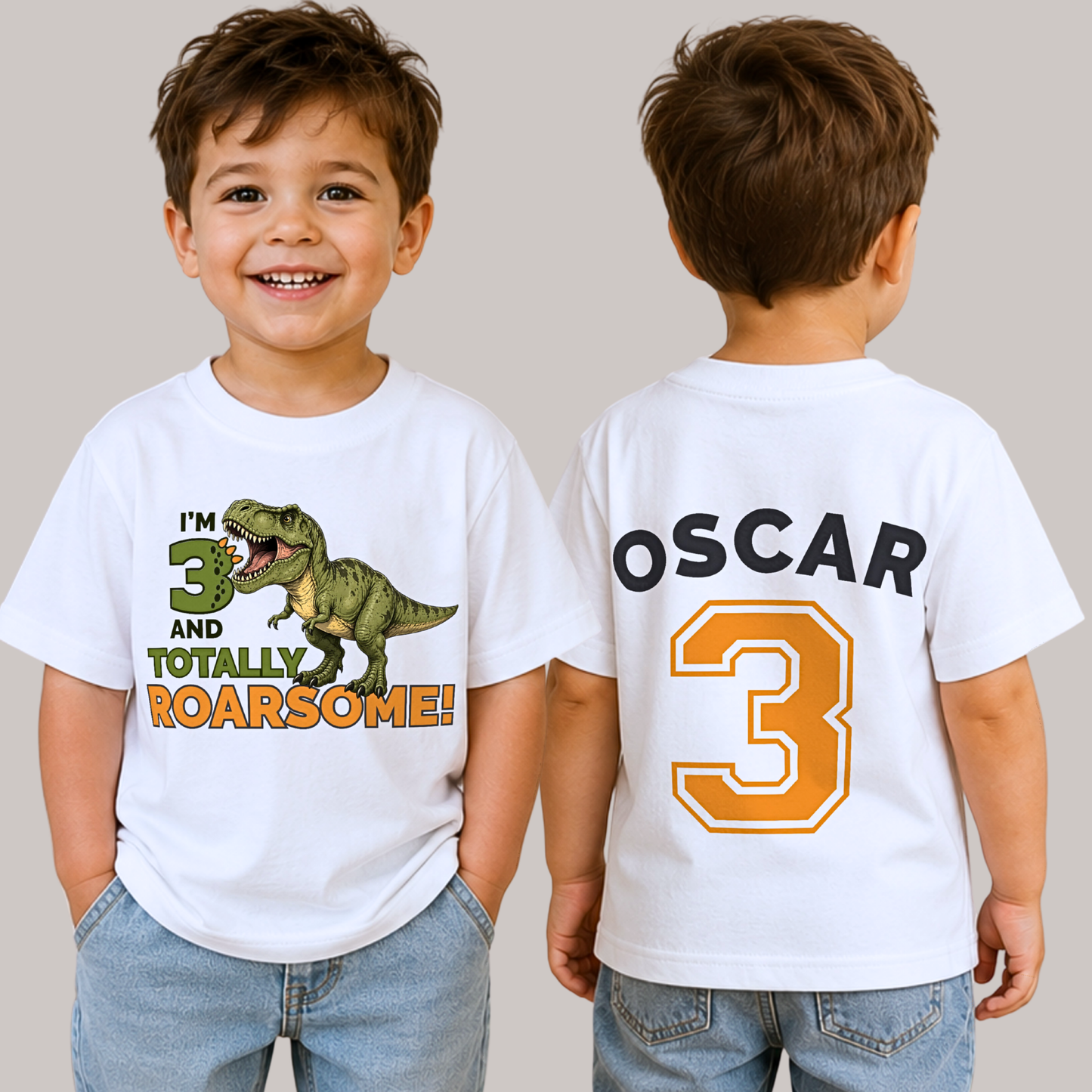 Personalised Dinosaur Birthday T-shirt for Boys, Totally Roarsome Birthday Tee AishaBaileyDesigns