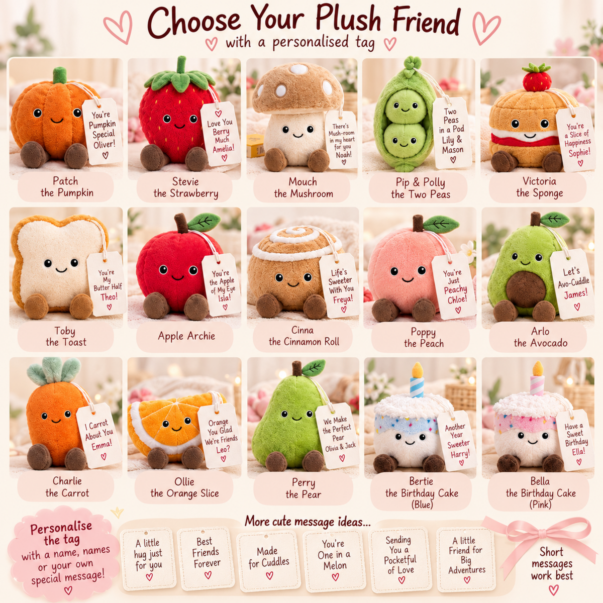 Personalised Kawaii Food Plushies – Cute & Funny Soft Toys