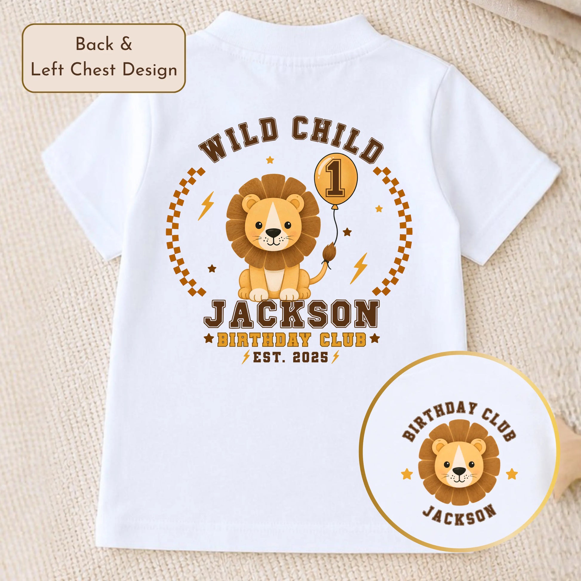 Personalised Lion Birthday T-Shirt for Boys - Birthday Club Back & Front Print AishaBaileyDesigns