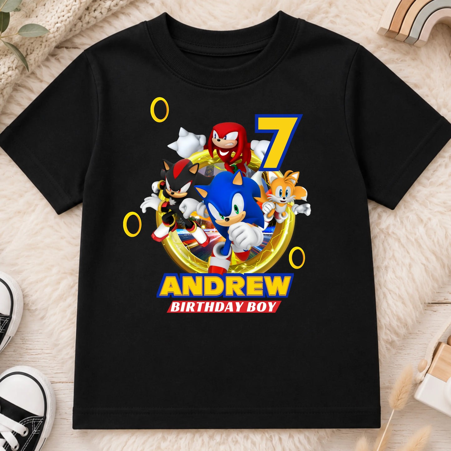 Boys Sonic Birthday T-shirt with Personalisation - any Name and Age AishaBaileyDesigns