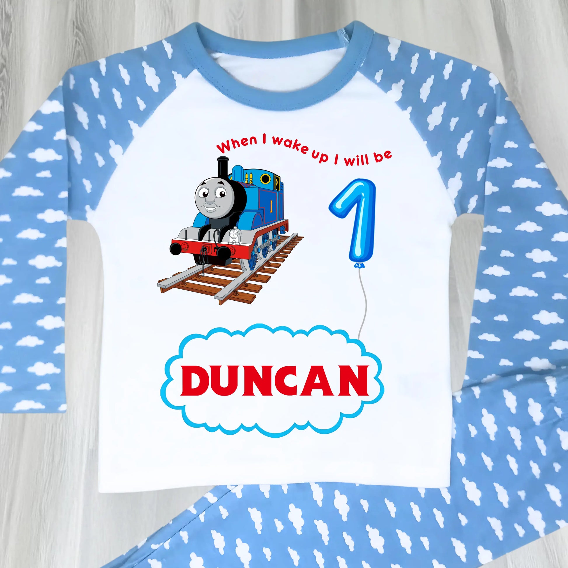 Boys Personalised Thomas Birthday Pyjamas - When I wake up Thomas the Tank Engine AishaBaileyDesigns