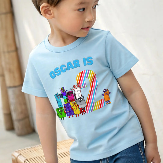 Numberblocks birthday t-shirt personalised with name and age
Girls personalised Numberblocks birthday shirt with rainbow age design
Custom Numberblocks birthday outfit for milestone birthdays