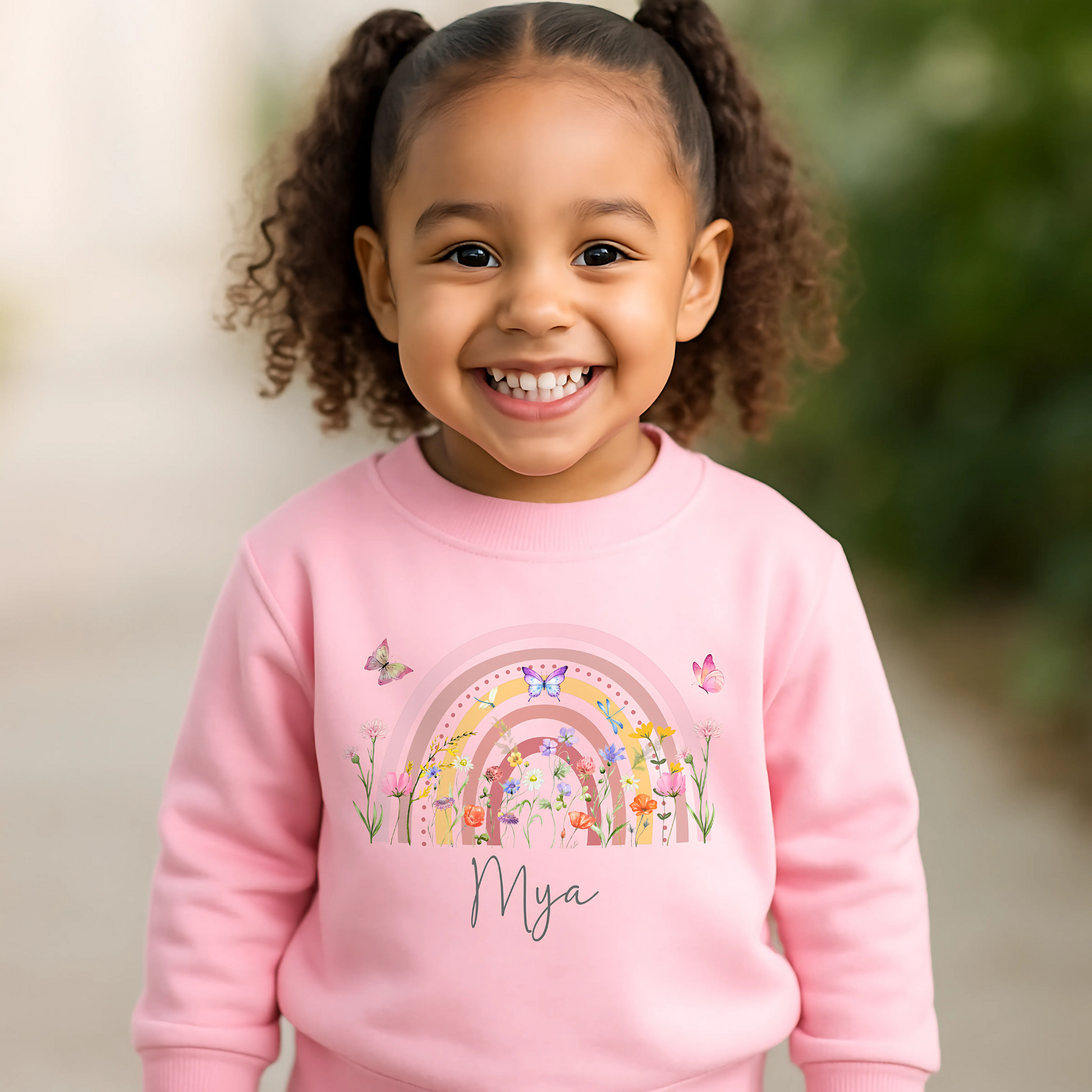 girls personalised sweatshirt, custom name jumper, wildflower clothing for girls, wild flowers, boho jumper, boho rainbow sweatshirt, gift for flower girls