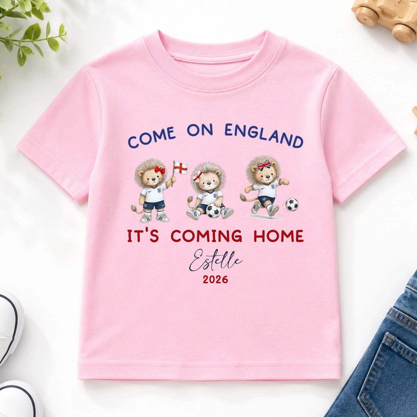Girls Personalised World Cup T-shirt, England Football 2026 – Come On England It’s Coming Home Top AishaBaileyDesigns
