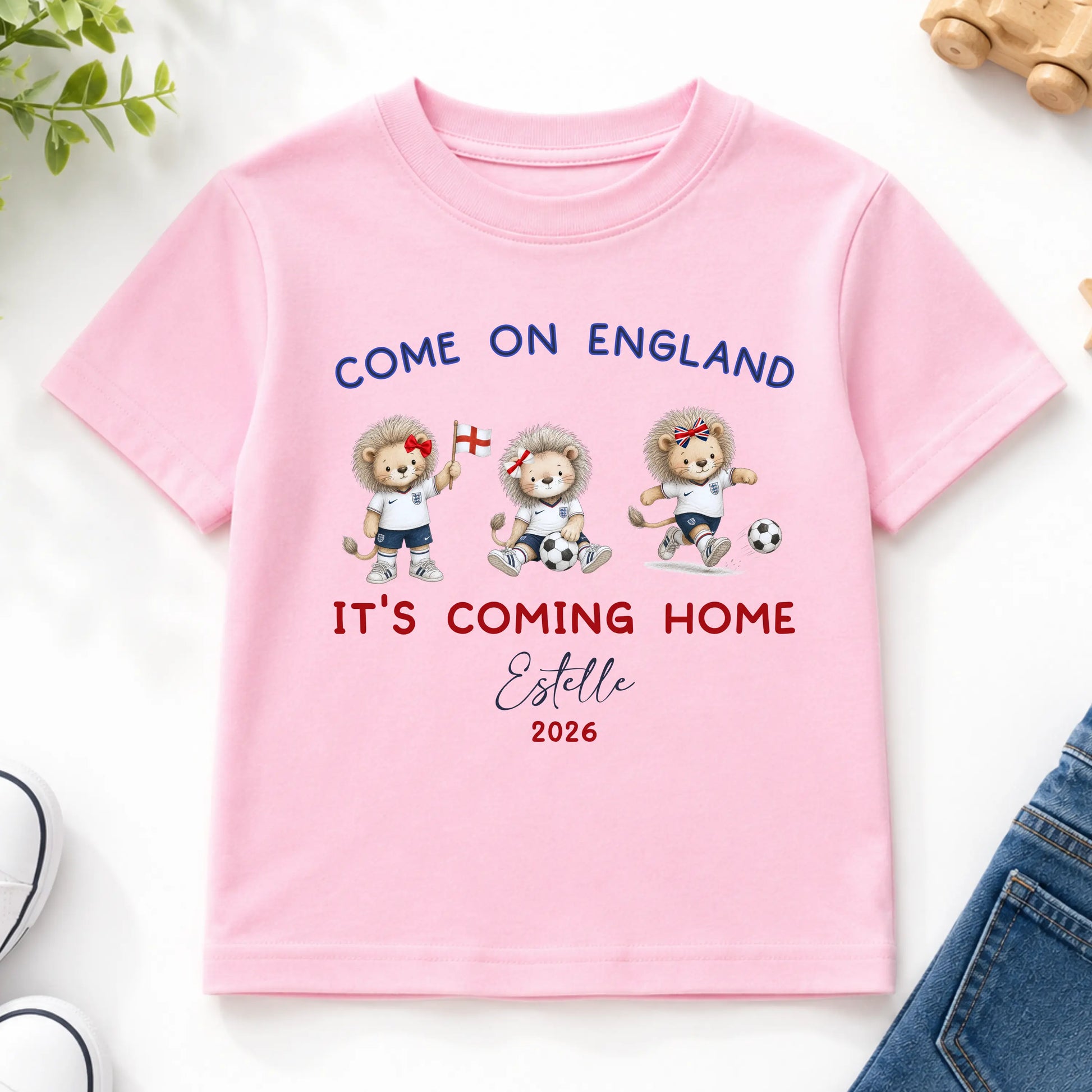 Girls Personalised World Cup T-shirt, England Football 2026 – Come On England It’s Coming Home Top AishaBaileyDesigns