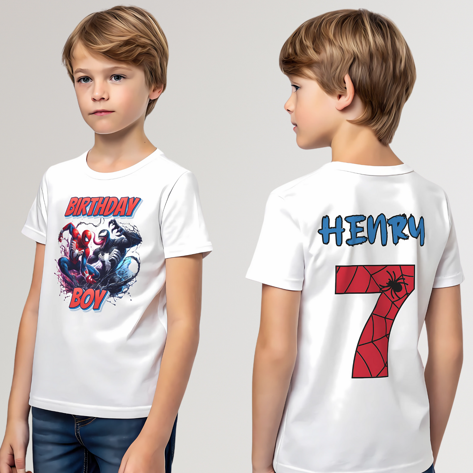 Spiderman and Venom Birthday T-shirt - Personalised SpiderMan & Venom Birthday Top, birthday t-shirt spiderman, spiderman birthday tee, custom spiderman top
