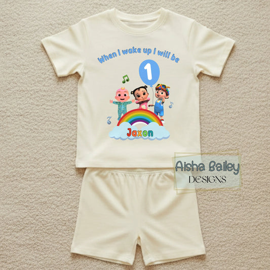 Personalised Cocomelon Birthday Pyjamas: Boys Short Birthday PJs with custom name and age