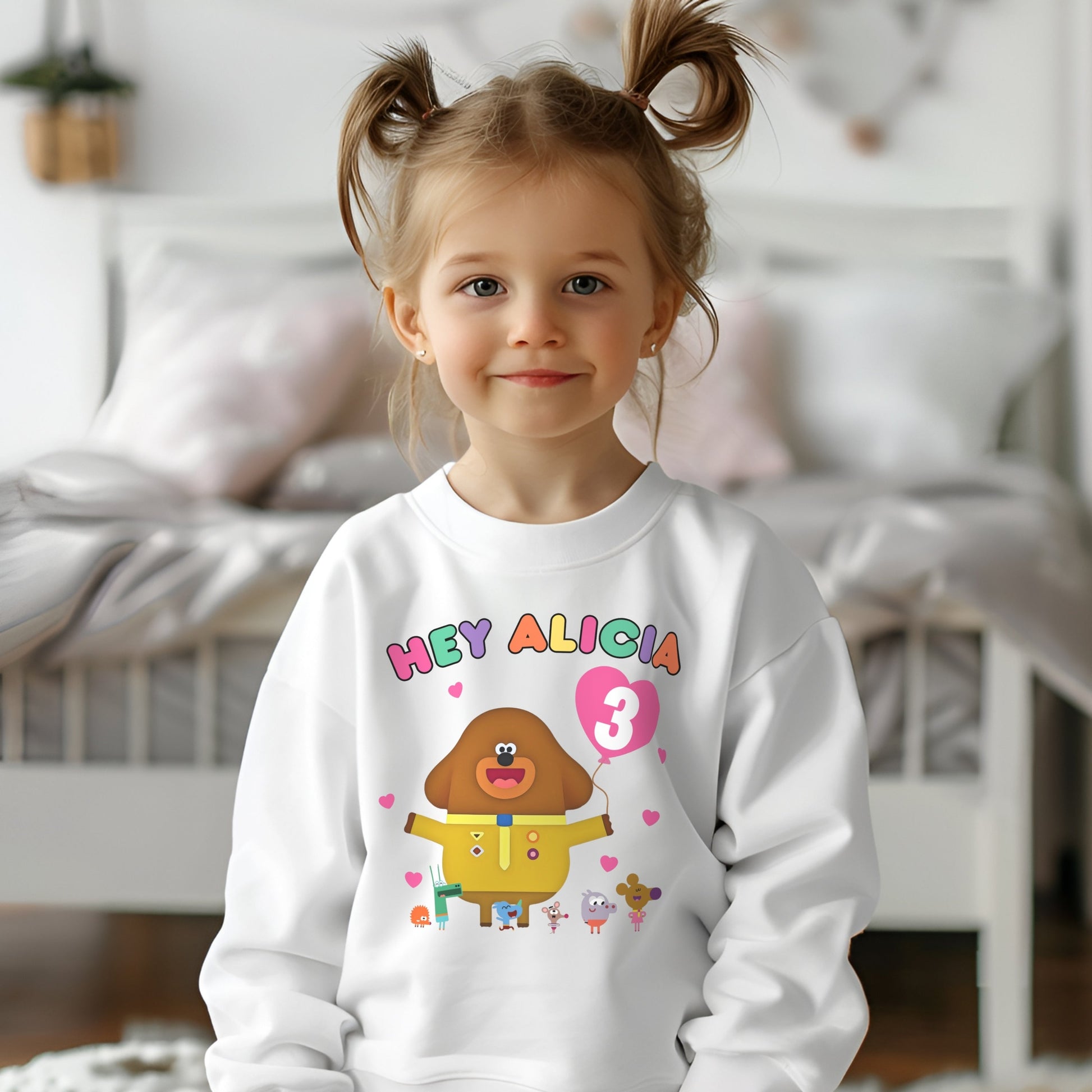 Hey Duggee Birthday Sweatshirt - Personalised Hey Duggee Birthday jumper, Hey duggee personalised top, hey duggee jumper, hey duggee birthday sweatshirt, girls personalised birthday hey duggee sweatshirt