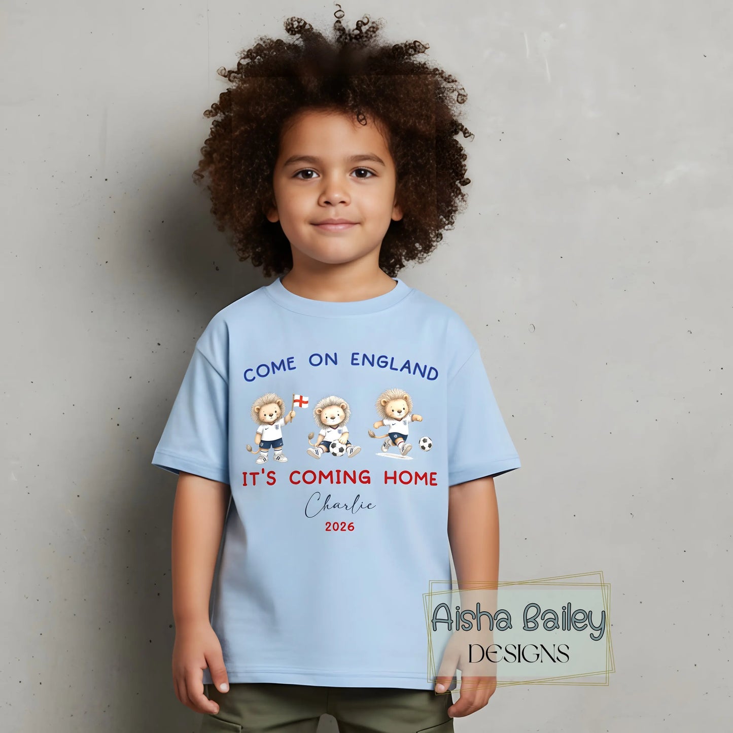 Boys Personalised World Cup T-shirt, England Football 2026 – Come On England It’s Coming Home Top AishaBaileyDesigns