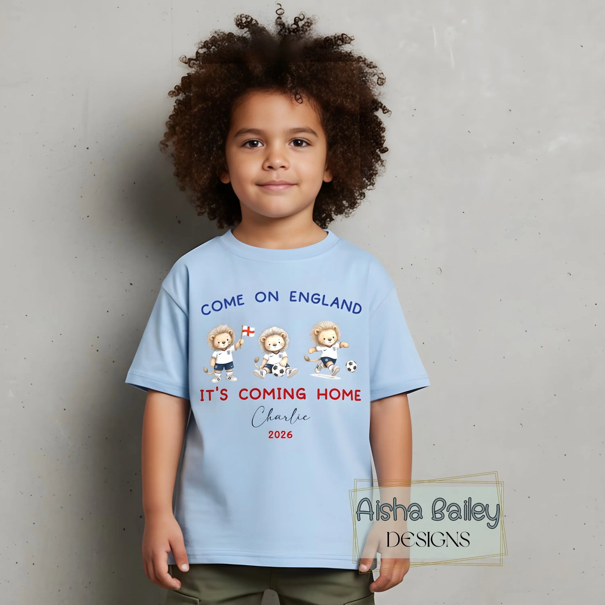 Boys Personalised World Cup T-shirt, England Football 2026 – Come On England It’s Coming Home Top AishaBaileyDesigns