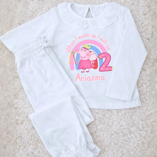 Girls Personalised Peppa Pig Frilly Birthday Pyjamas AishaBaileyDesigns