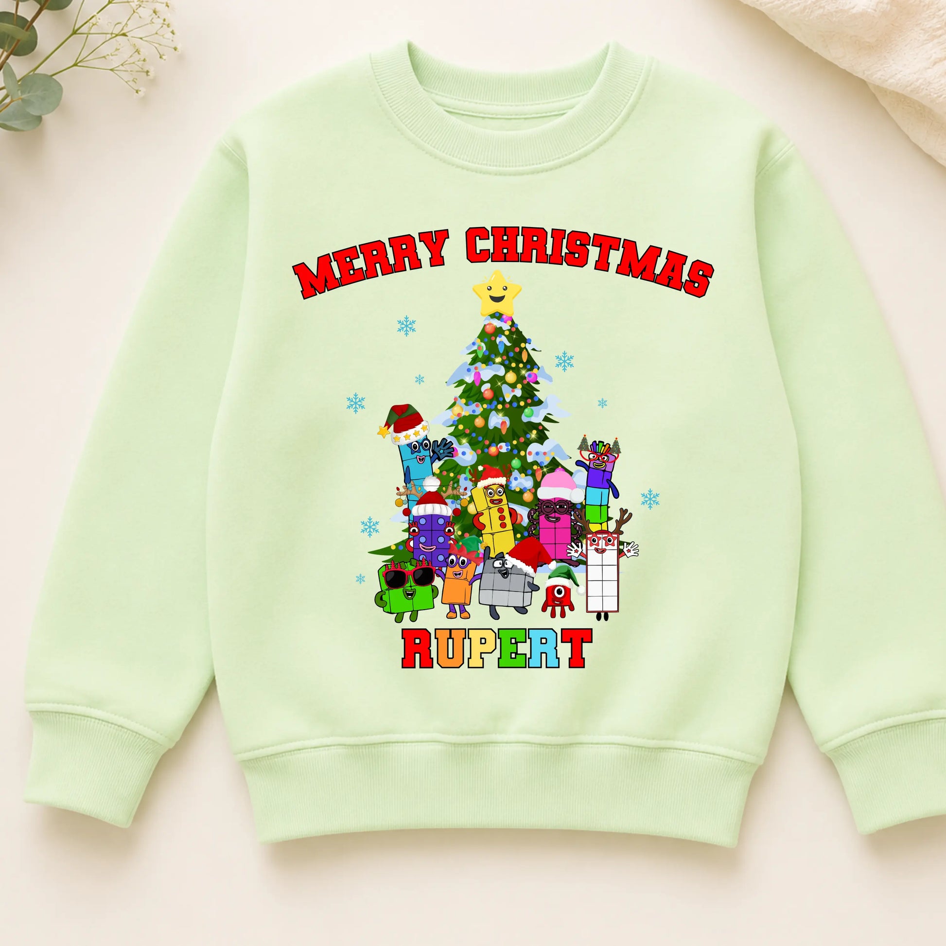 Children's Personalised Numberblocks Christmas Jumper: Xmas Sweatshirt AishaBaileyDesigns