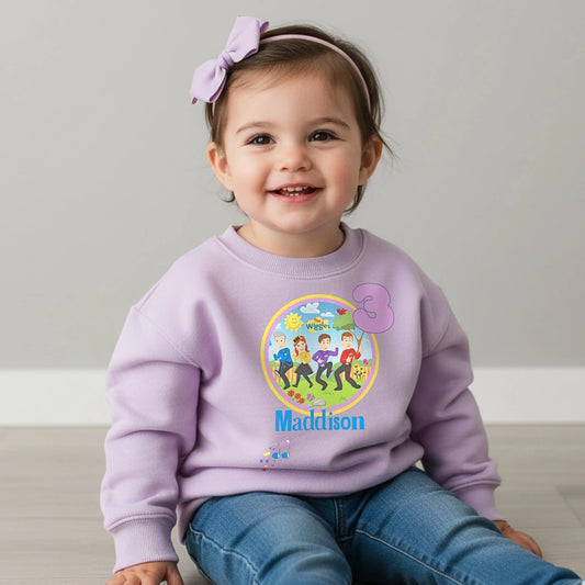 Wiggles birthday sweatshirt for girls with custom naPersonalised Wiggles Birthday Sweatshirt - Custom name and age Wiggles birthday sweatshirt for girlsme and age.