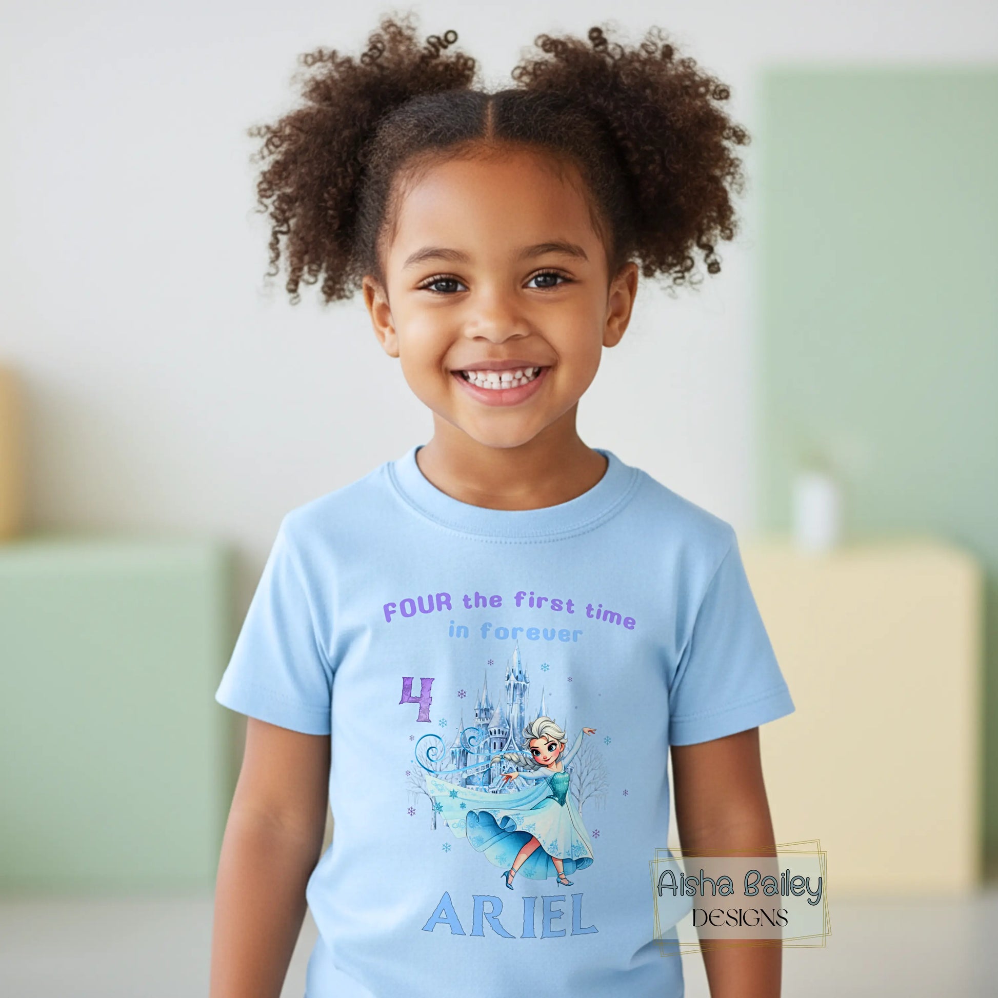 Personalised Frozen Elsa 4th birthday t-shirt for girls with custom name princess design